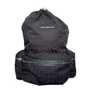 Emporio Armani Black Nylon oversized Drawstring Logo Backpack
